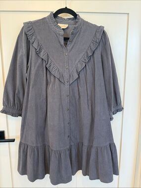 Universal Thread Ruffle-Yoke Button Front Mini Dress - Slate Gray